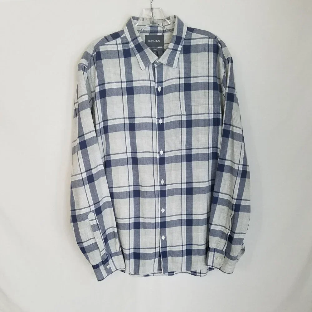 Bonobos‎ Plaid Button Front Long Sleeve Shirt SLIM FIT Mens Size XL